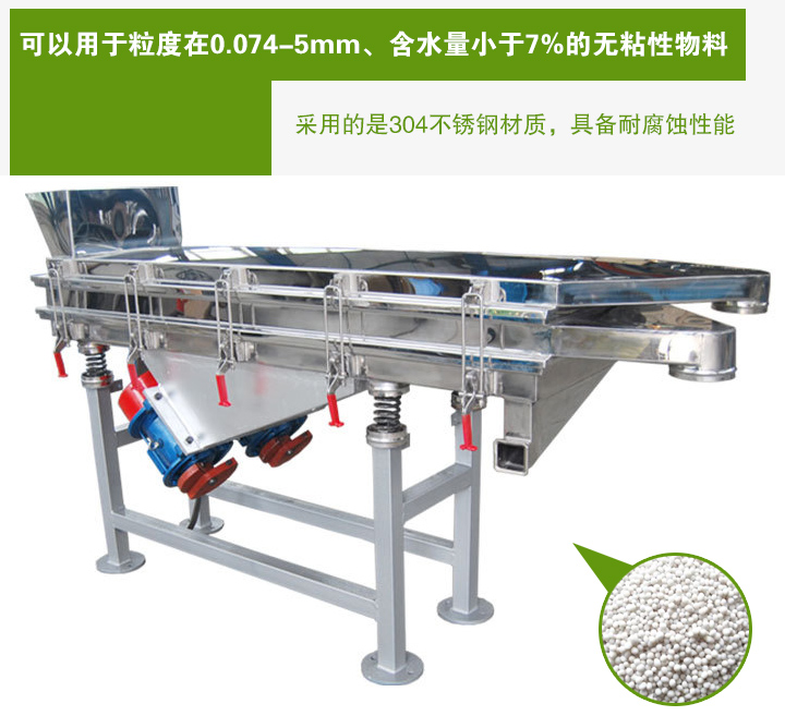 復合肥振動篩采用的是304不銹鋼材質,具備耐腐蝕性能